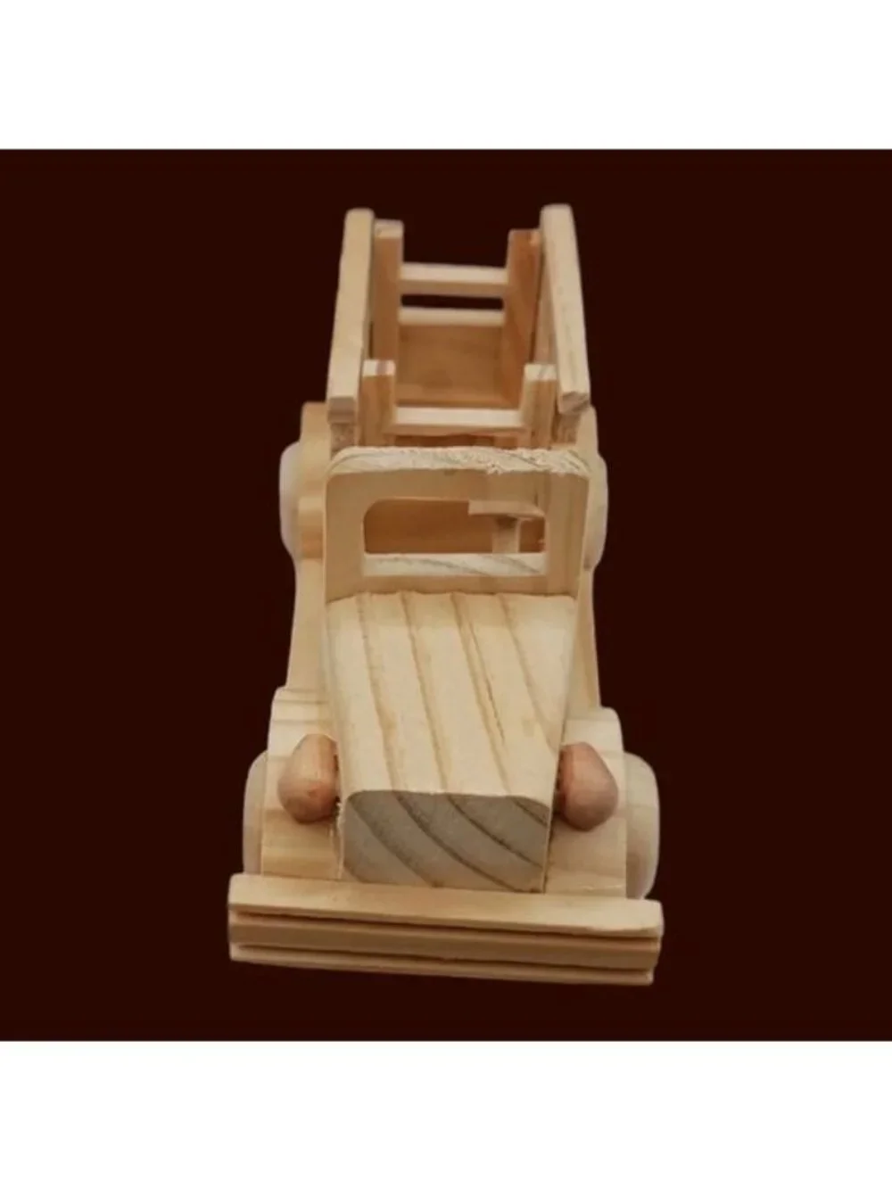 Vtg Natural Wooden Toy Vehicle Lot of 5 Fire Trucks Ambulance Dump & Log Truck